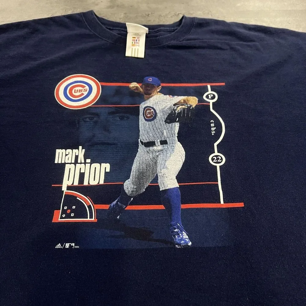 Adidas Chicago Cubs Shirt Adult 2XL XXL Blue Player Caricature MLB Baseball Mens